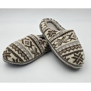 MUKLUKS-Brown/MULTI-GEOMETRIC-KNIT-FLEECE LINED-Hard Bottom SLIPPERS-SIZE-9/10